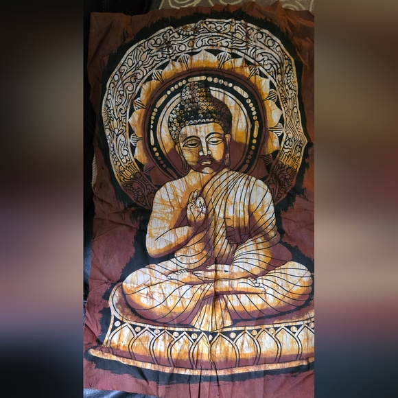 Buddha brown & gold Indian batik 22"x32" - Picture 2 of 6